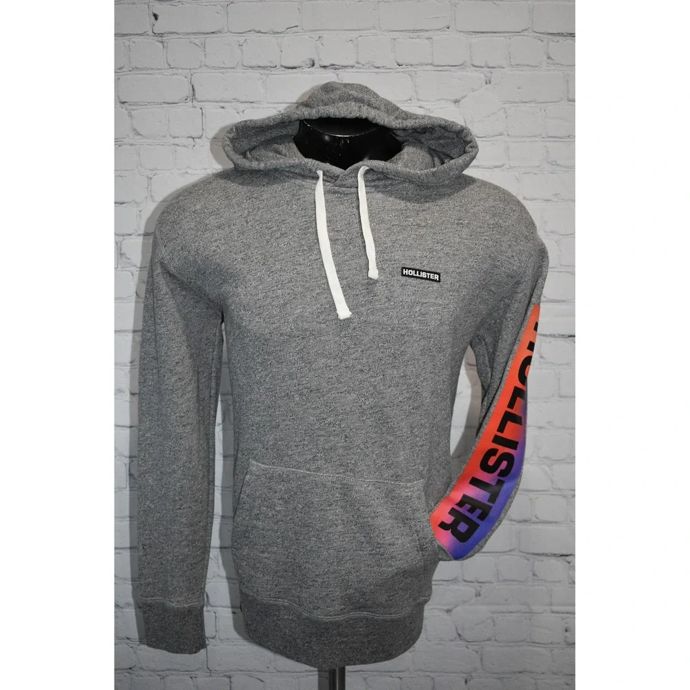 Hollister Hoodie Mens Medium Gray Graphic Pullover Sweatshirt - Picture 11 of 11